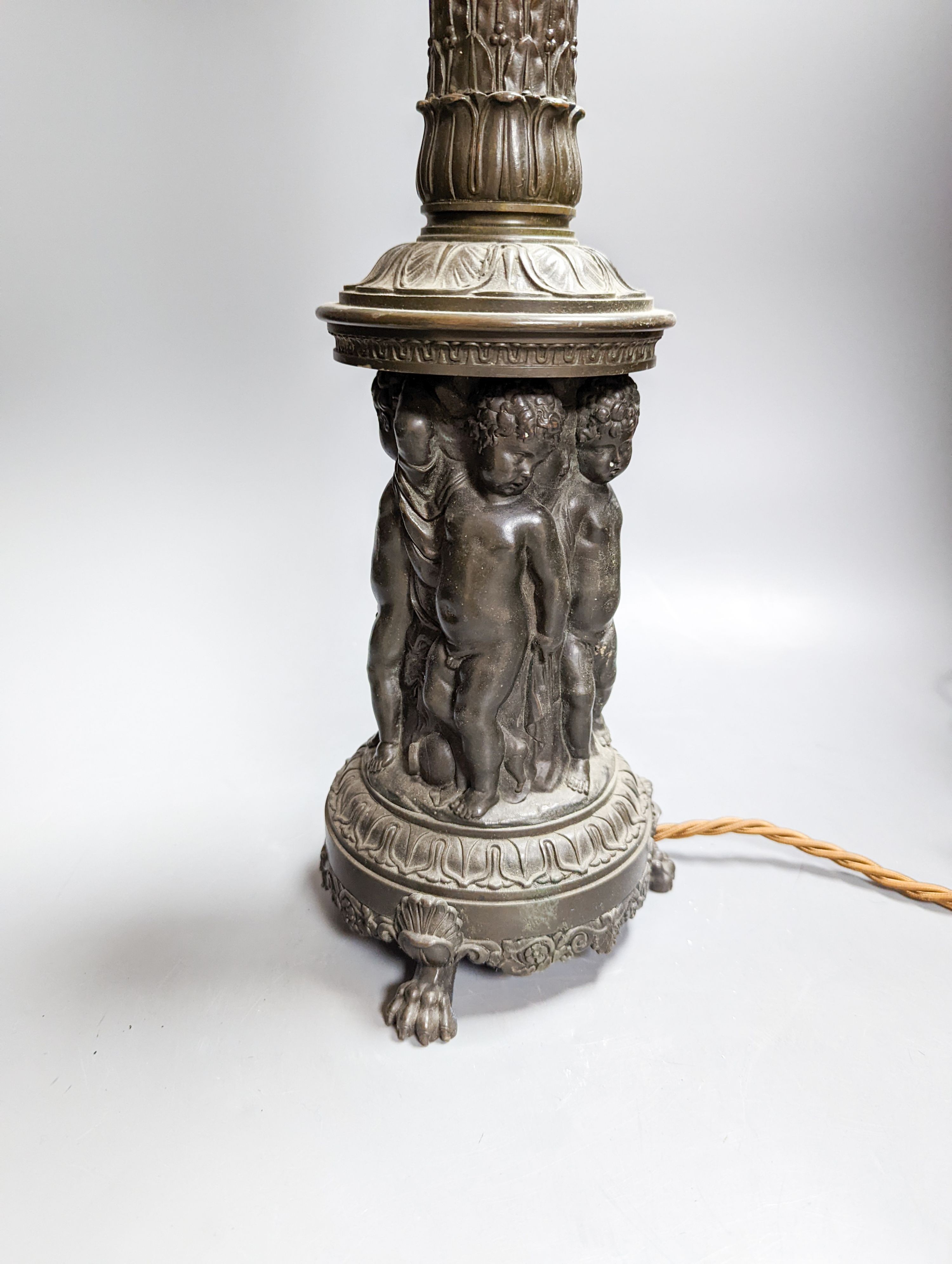An Empire style 3 light bronze figural table lamp 63cm